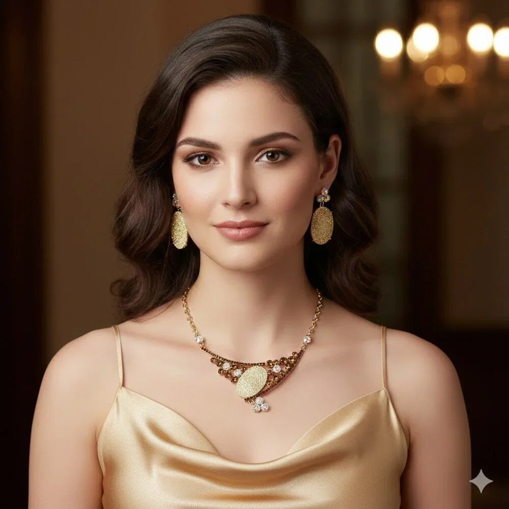 Topaz/Clear Rhinestone Necklace Set - Picture 1 of 4